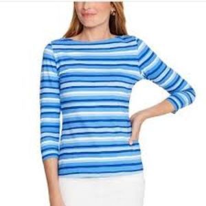 J. McLaughlin Wavesong Blue Boatneck Button Tee Blue Stripe XL